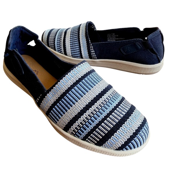 BareTraps Shoes - Baretraps Viccia Womens 7.5M Navy Blue Striped Woven Slip On Loafers